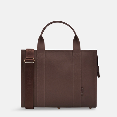 Small Structured Tote Bag in coated canvas - Chocolate