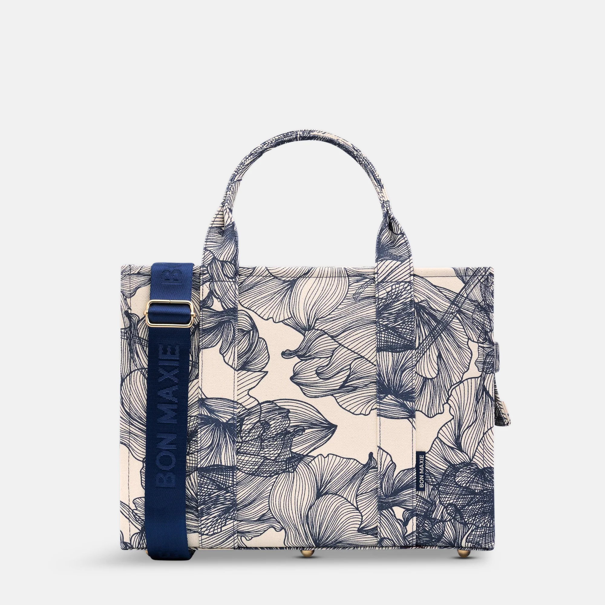 Small Structured Tote Bag in signature coated canvas -- Navy Floral