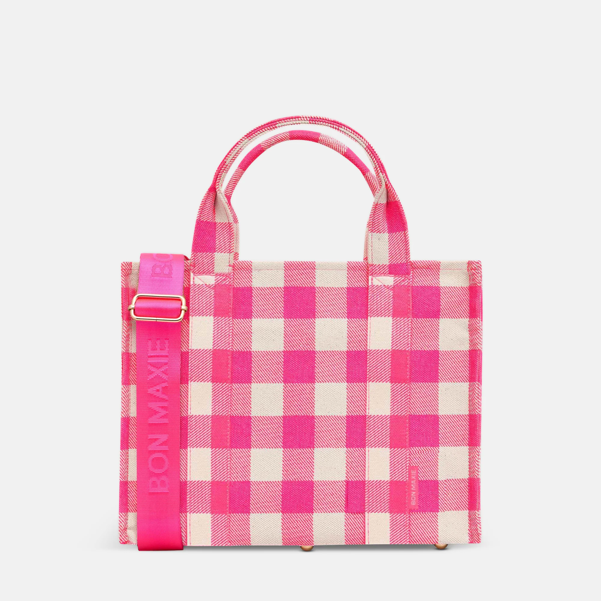 Small Structured Tote Bag in coated canvas - Neon Pink Gingham