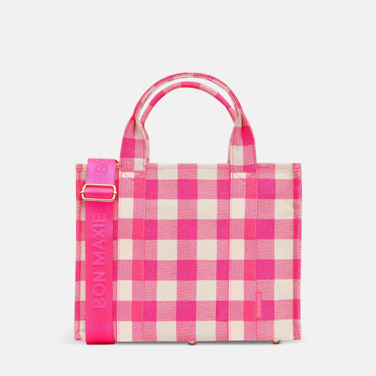 Medium Structured Tote - Neon Pink Gingham