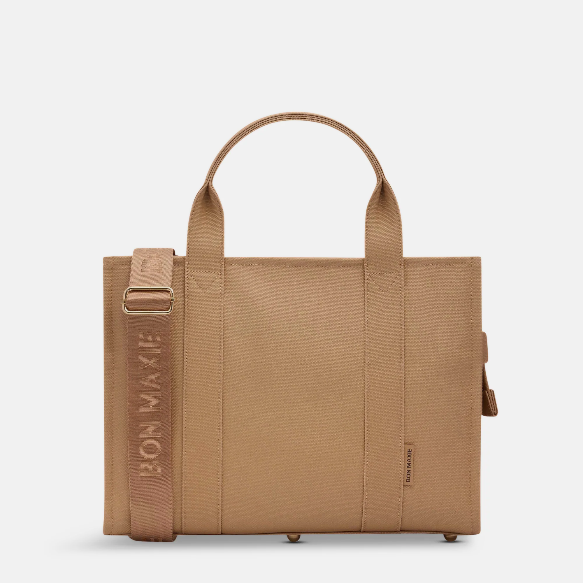 Small Structured Tote Bag in signature coated canvas -- Tan