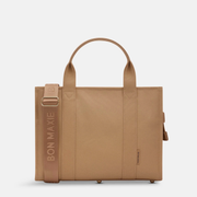 Small Structured Tote Bag in signature coated canvas -- Tan