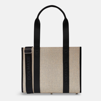 Small Structured Tote Bag in jute canvas with leather -- Black
