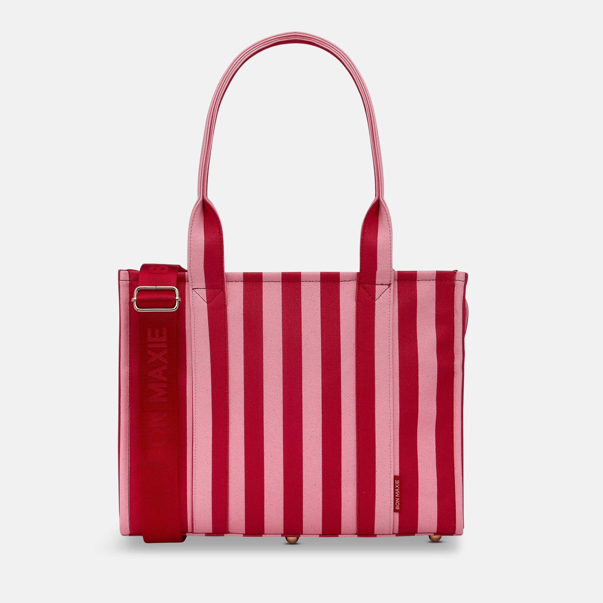 Small Structured Tote Bag in coated canvas - Pink/Red Stripe