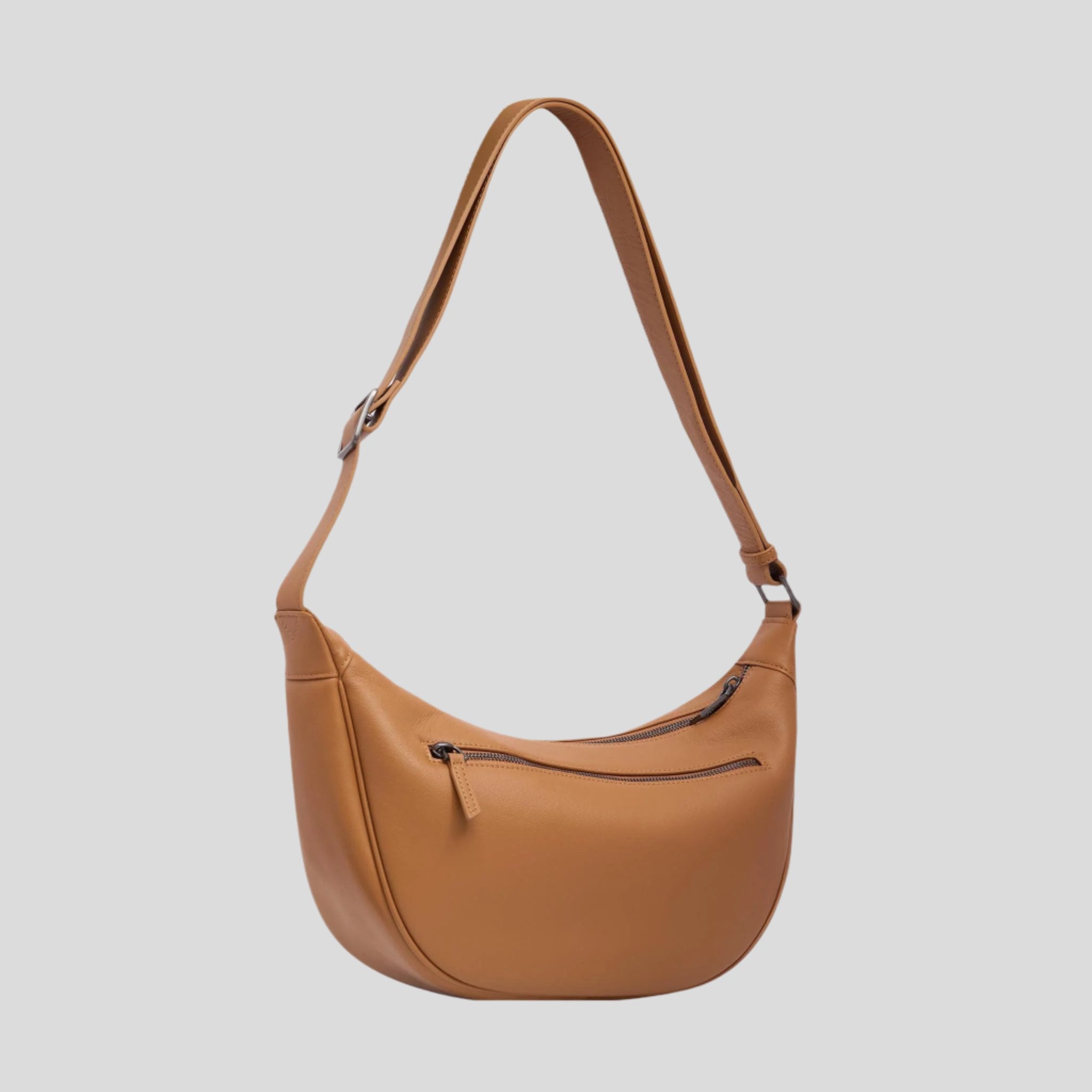 Slouchy Leather Crescent Crossbody Bag -- Tan