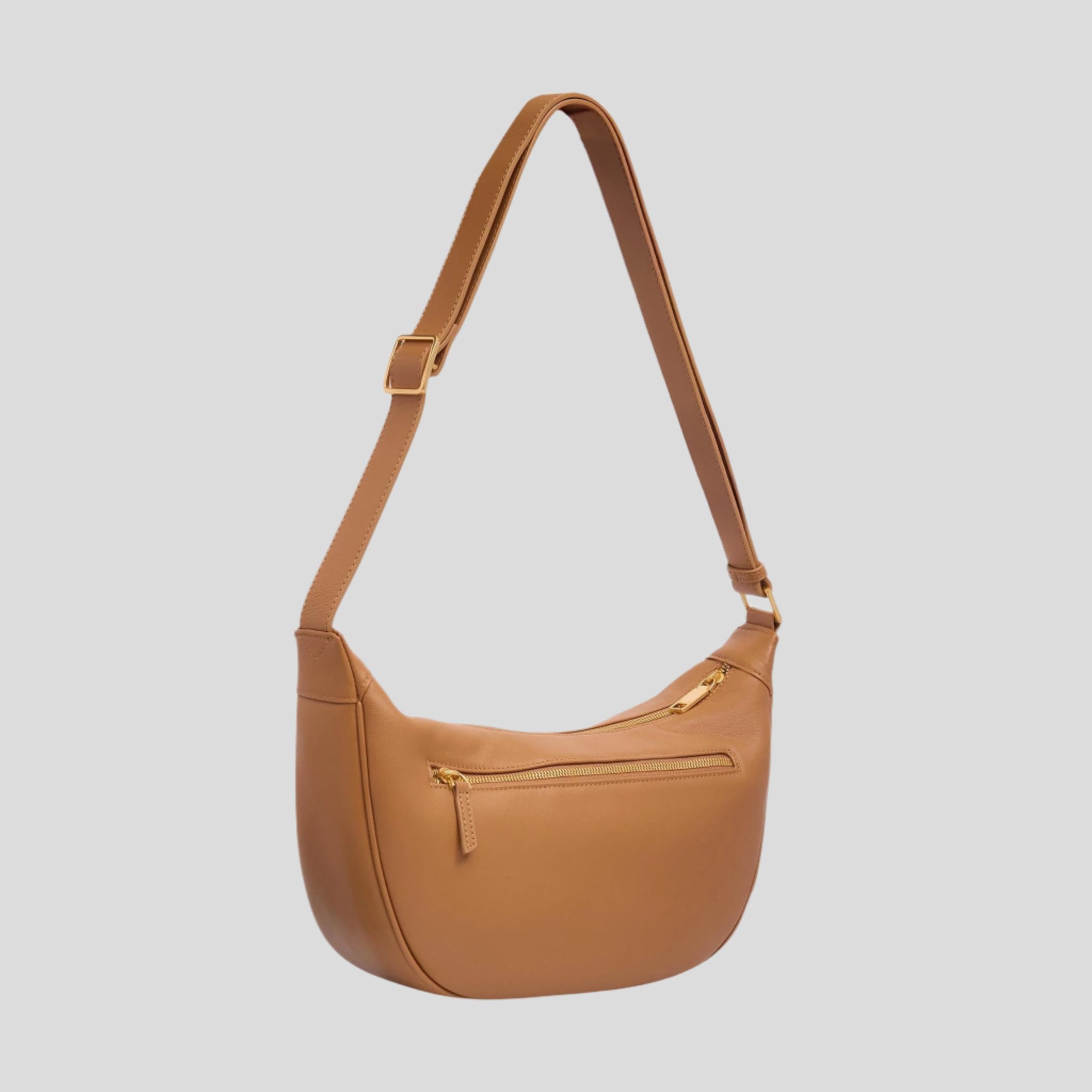 Slouchy Leather Crescent Crossbody Bag -- Tan