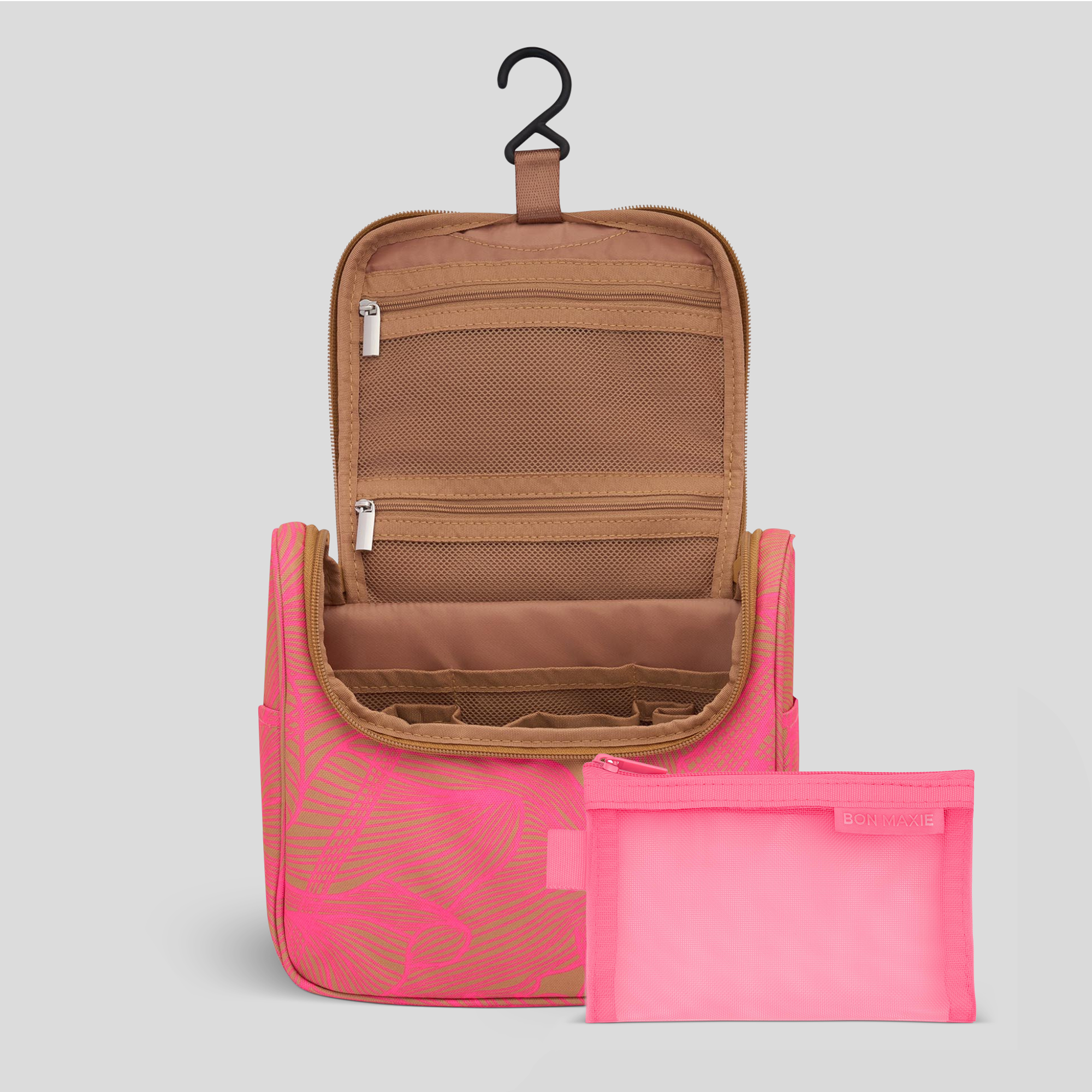 Bon Voyage Travel Toiletry Bag -- Neon Pink/Tan Floral