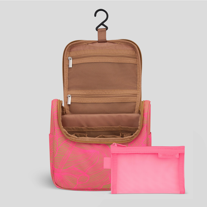 Bon Voyage Travel Toiletry Bag -- Neon Pink/Tan Floral