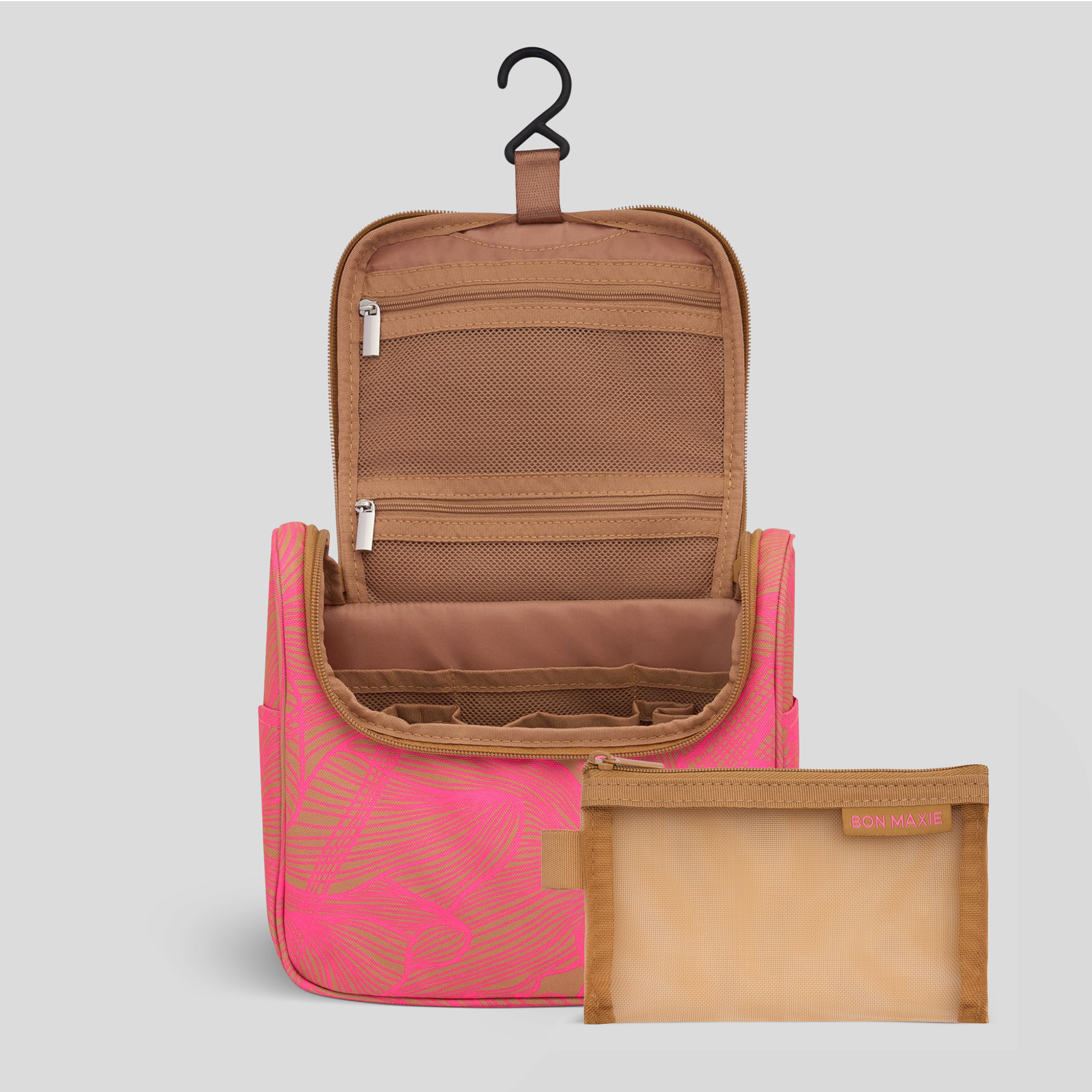 Bon Voyage Travel Toiletry Bag -- Neon Pink/Tan Floral