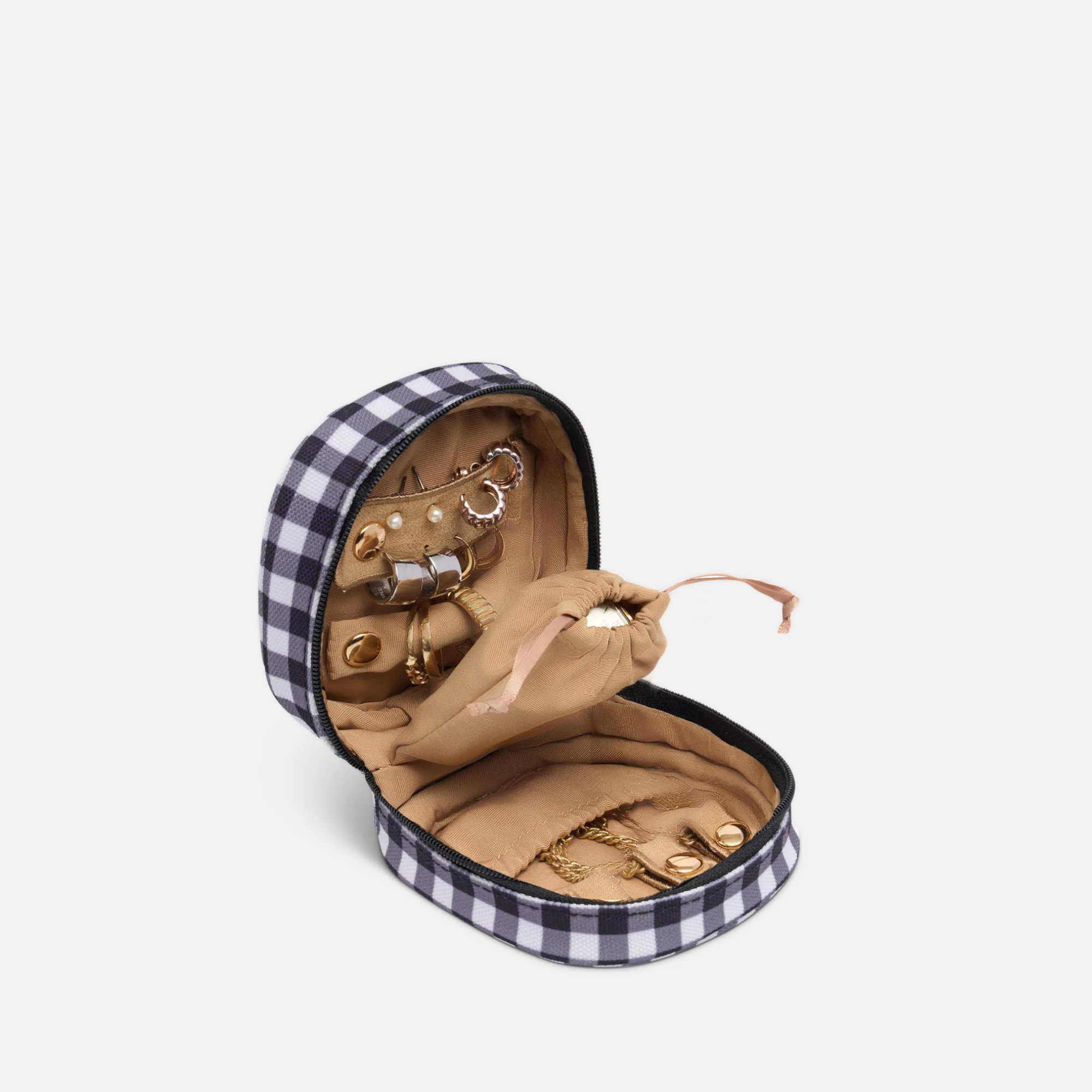 Travel Jewellery Case - Black Gingham