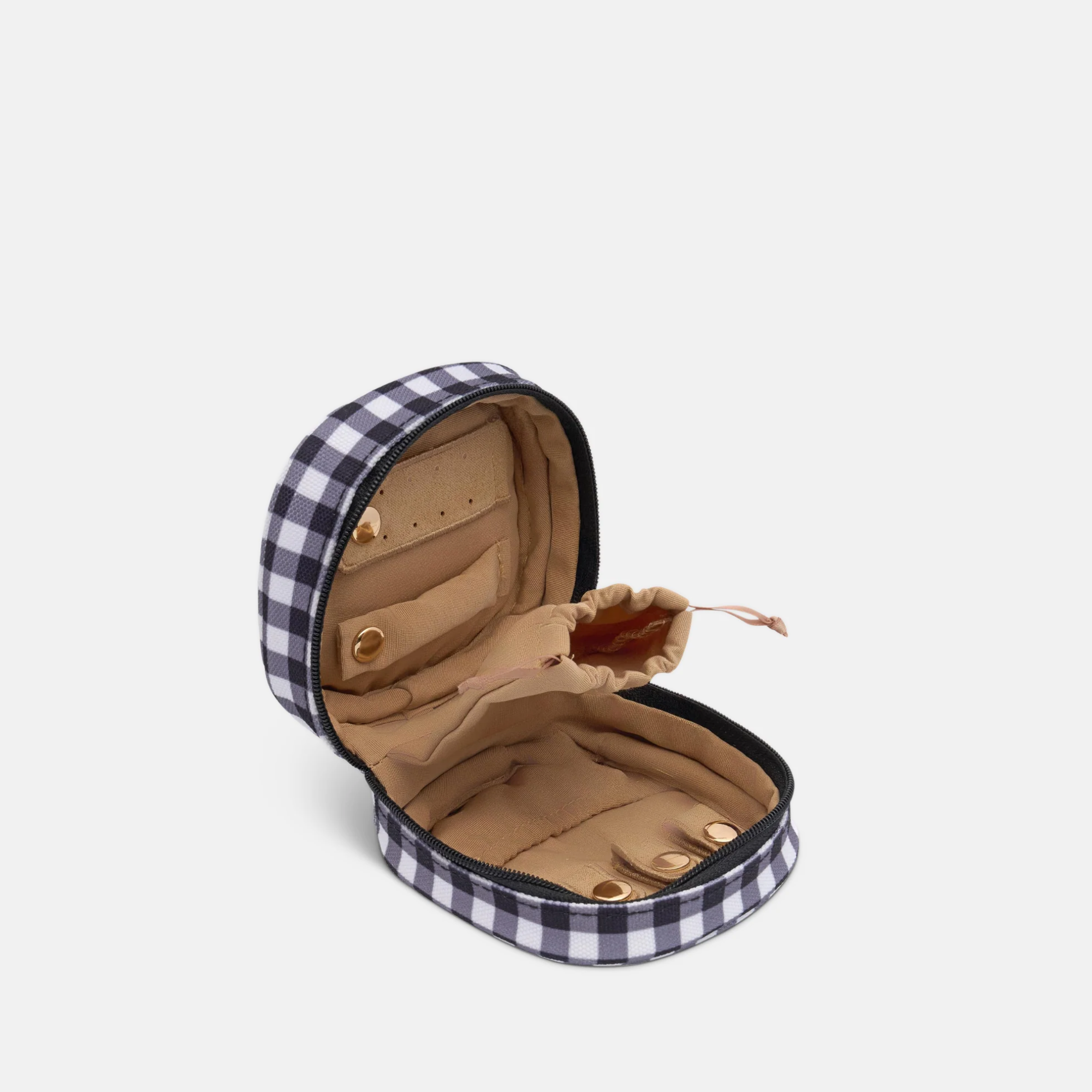 Travel Jewellery Case -- Black Gingham