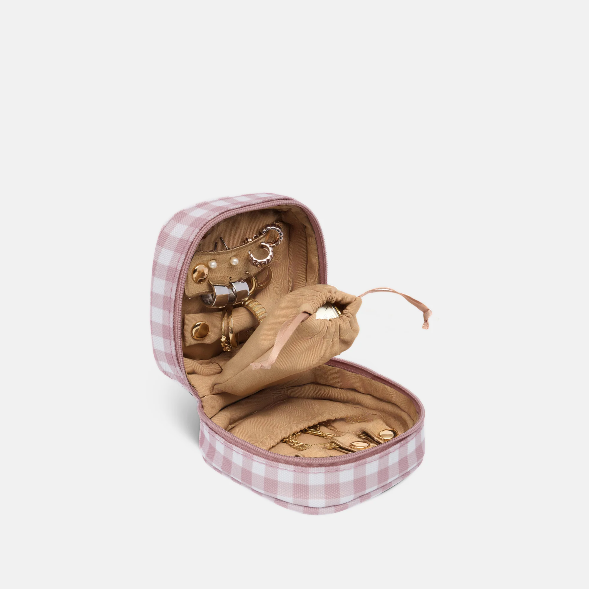 Travel Jewellery Case - Milk Tea Gingham