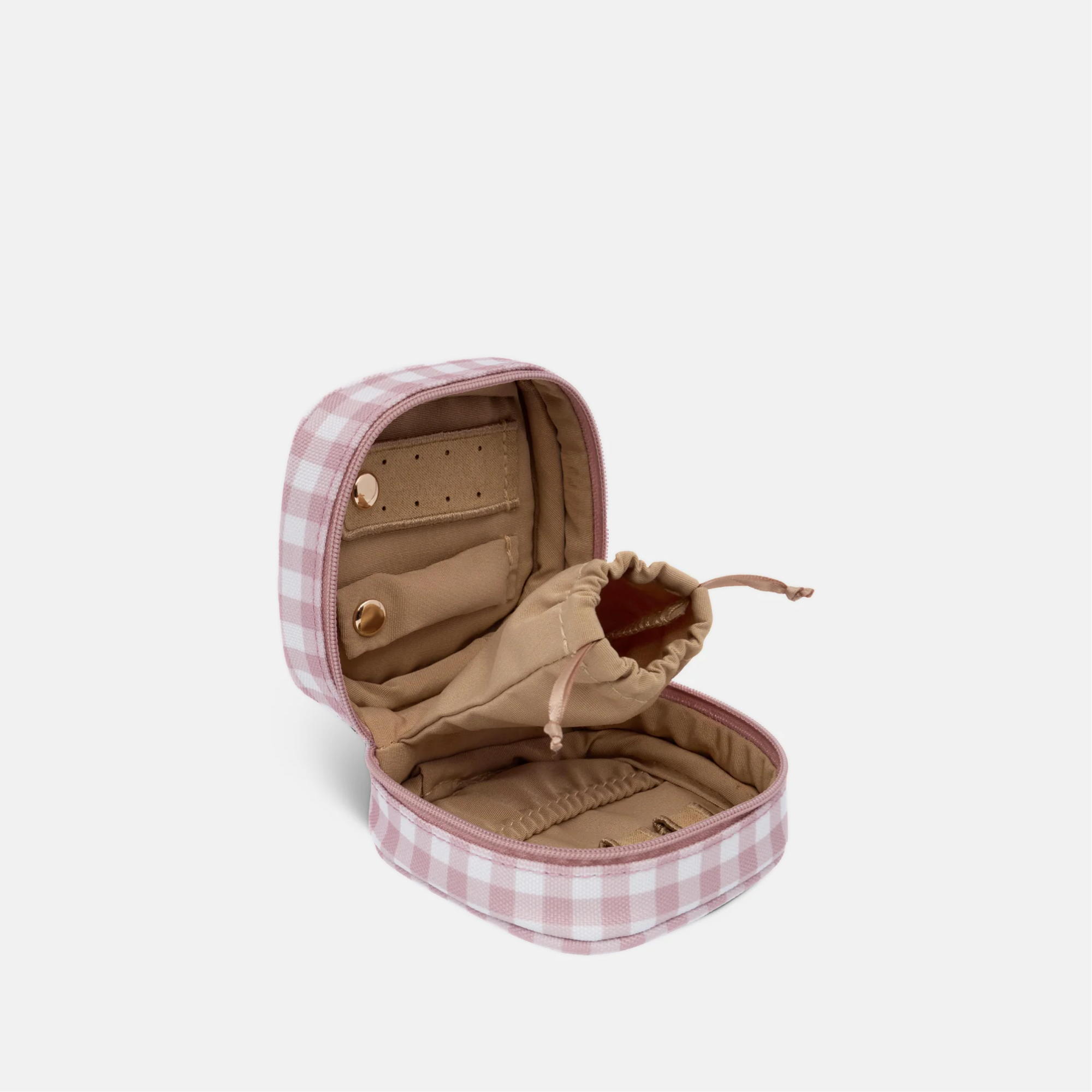 Travel Jewellery Case - Milk Tea Gingham