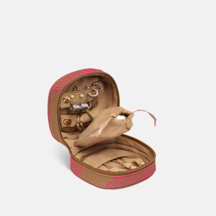 Travel Jewellery Case - Tan/Neon Pink Floral