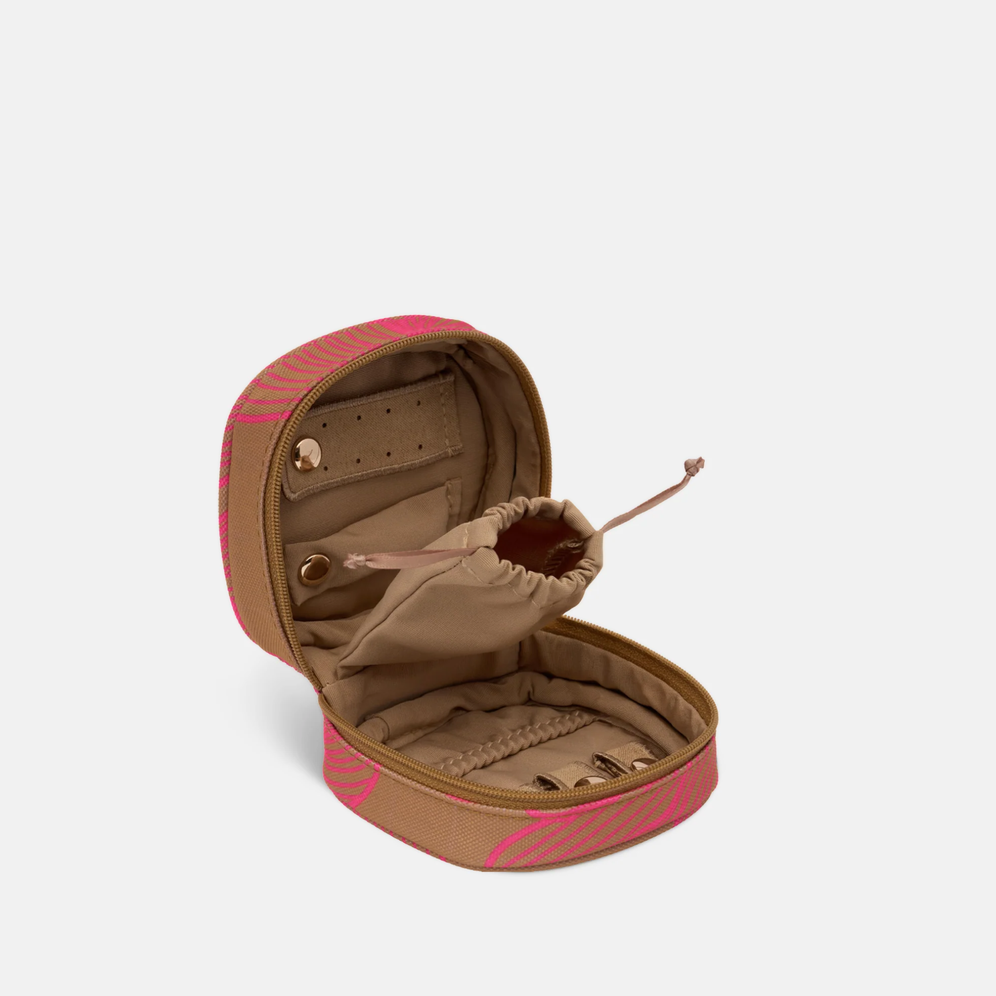 Travel Jewellery Case -- Neon Pink Tan Floral