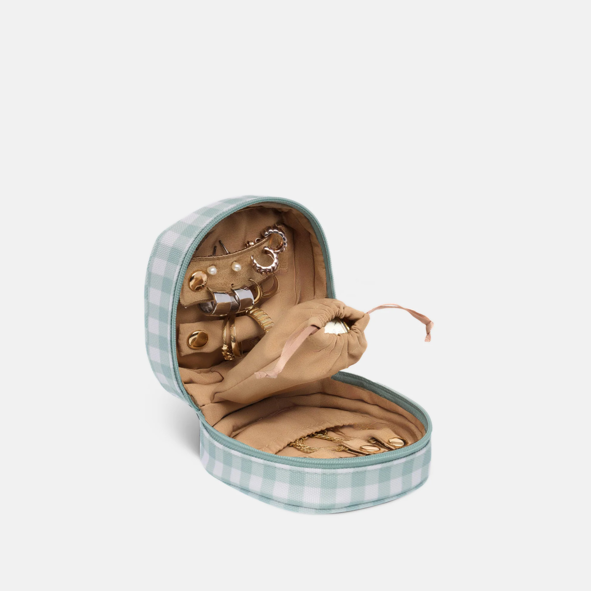 Travel Jewellery Case - Sage Gingham