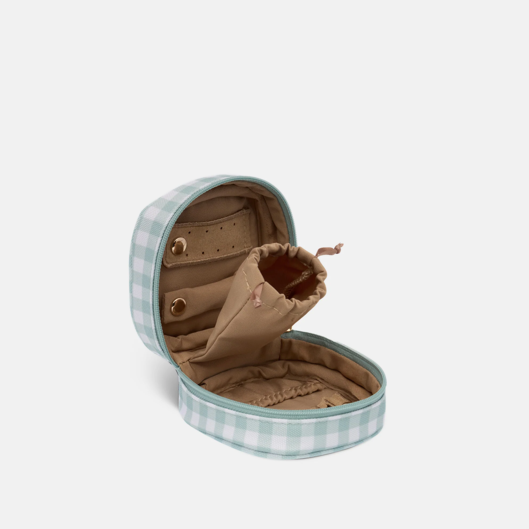 Travel Jewellery Case - Sage Gingham