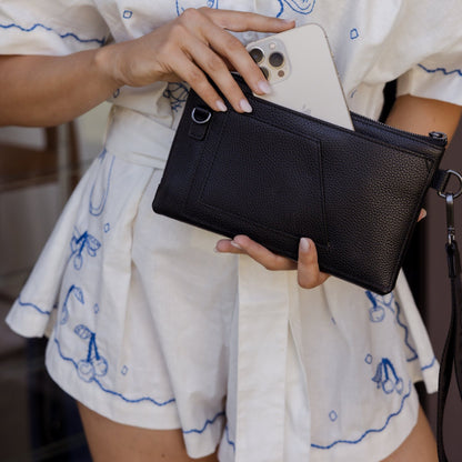 Multi-Pocket Travel Wallet in full-grain pebbled leather -- Black