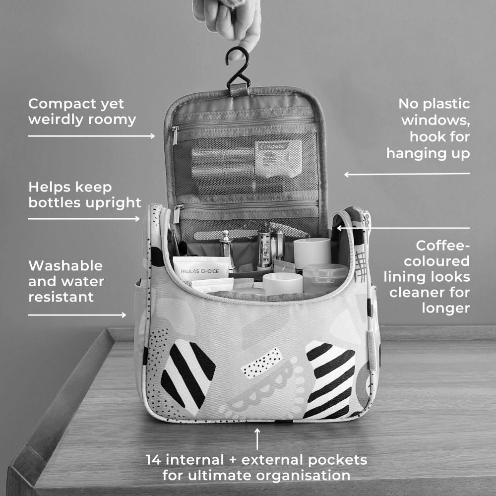 Bon Voyage Travel Toiletry Bag in Milk Tea Gingham Cosmetic Vanity