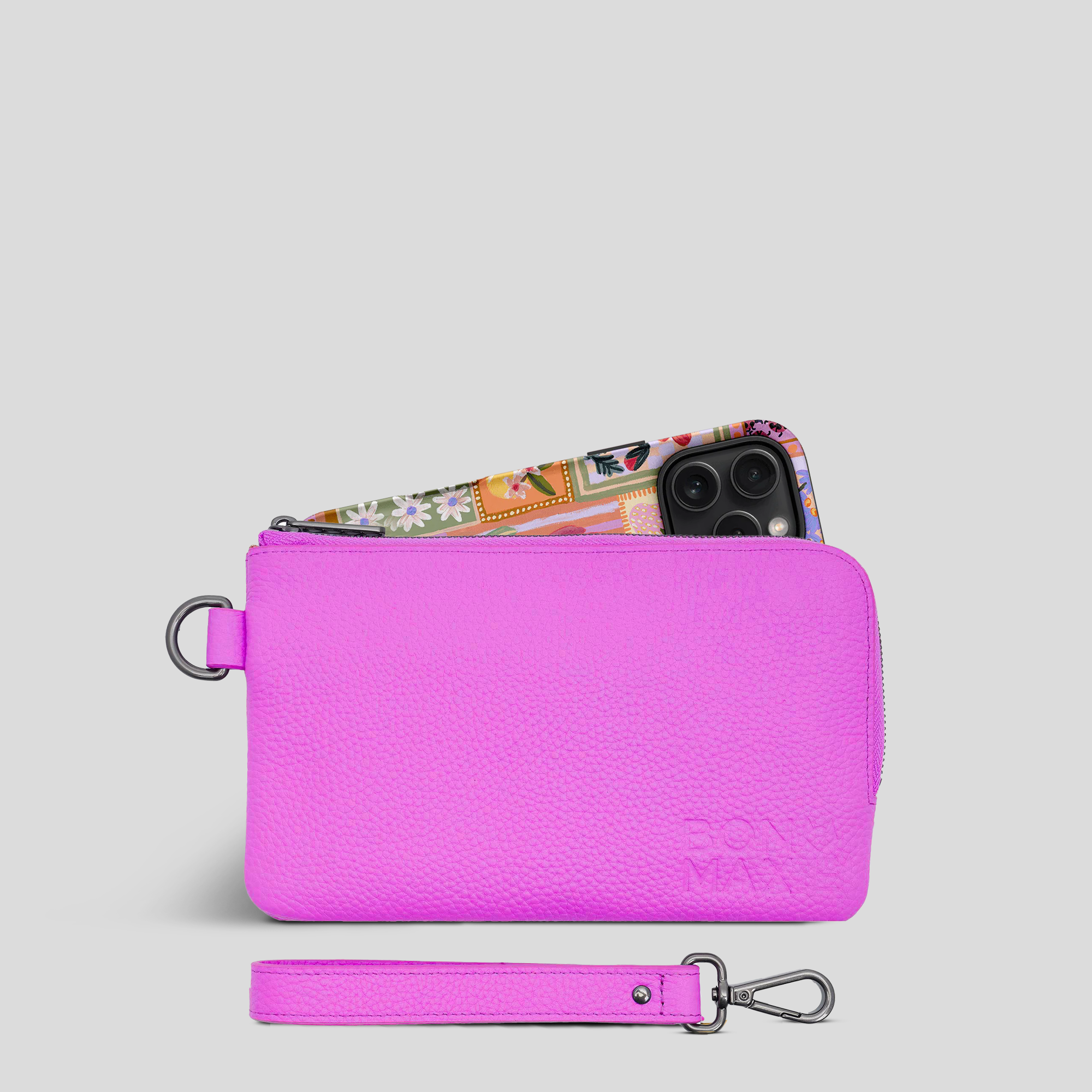 *SECONDS SALE* Leather Phone Wallet Pouch -- Fuchsia