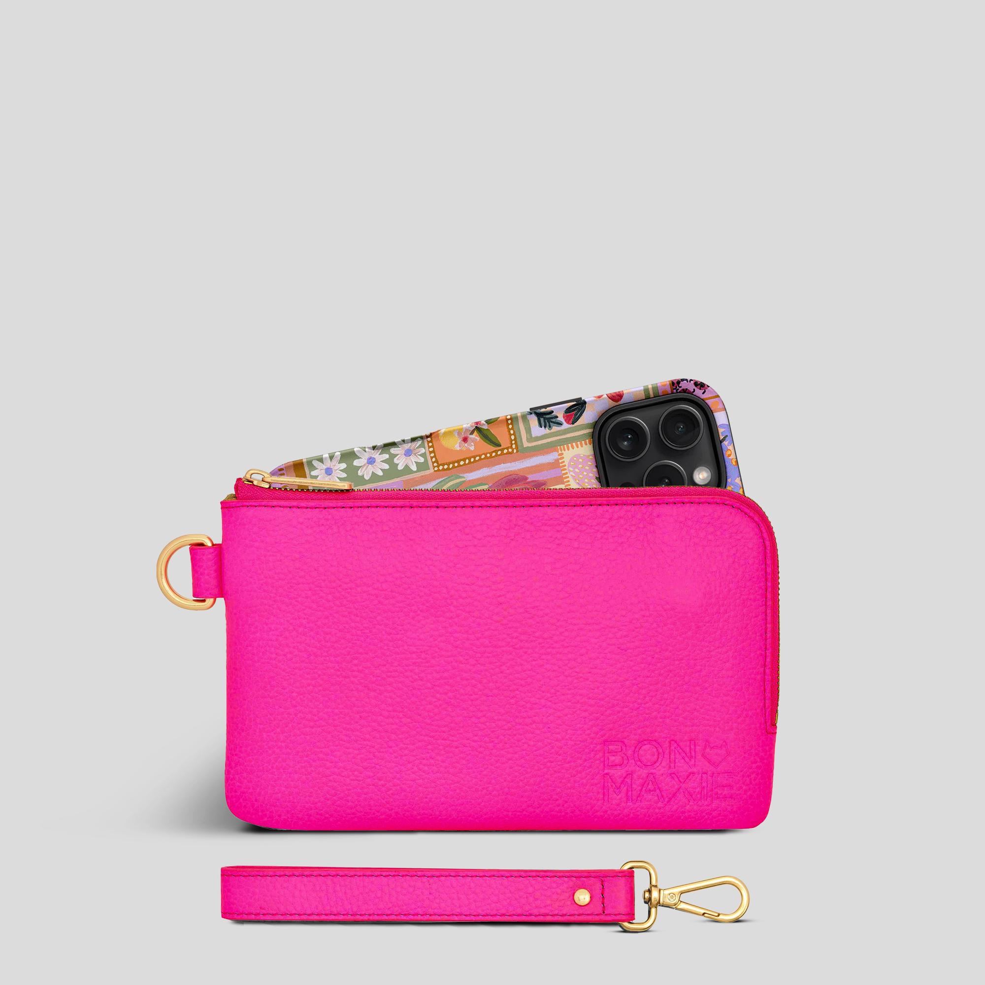 *SECONDS SALE* Leather Phone Wallet Pouch -- Neon Pink