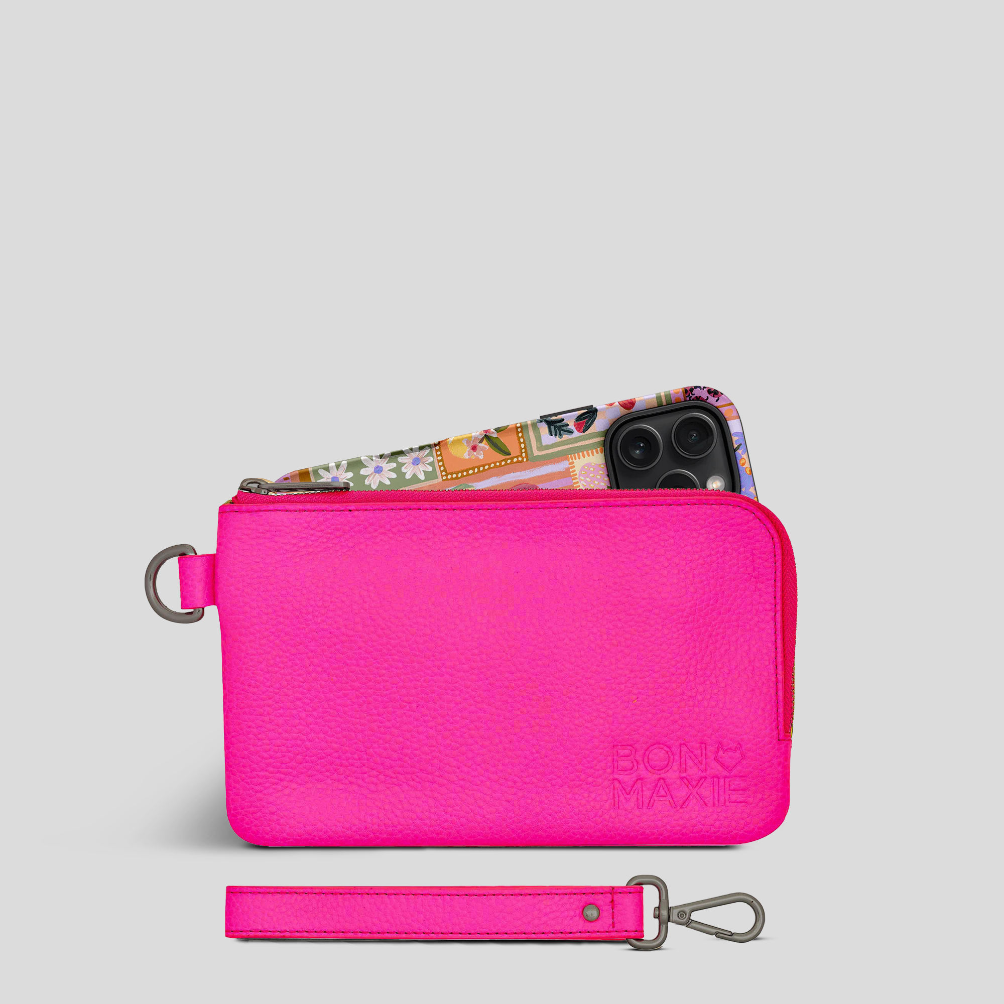 *SECONDS SALE* Leather Phone Wallet Pouch -- Neon Pink