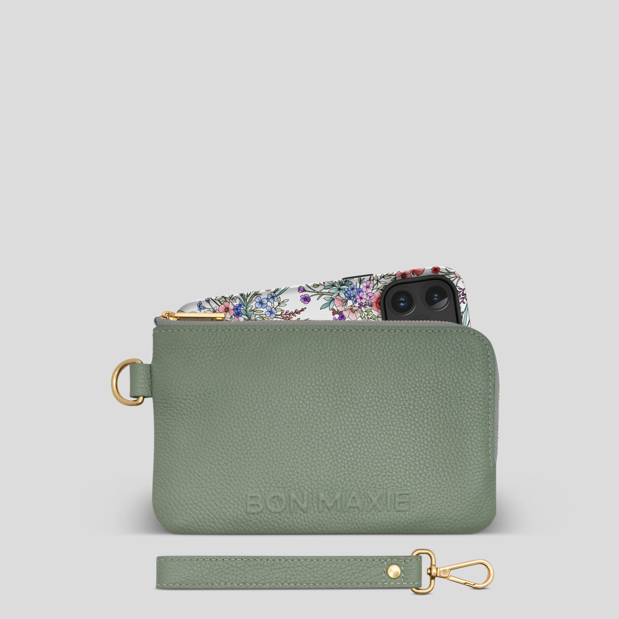 Leather Phone Wallet Pouch -- Sage