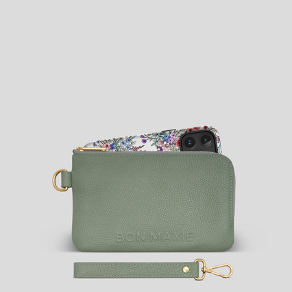 Leather Phone Wallet Pouch -- Sage