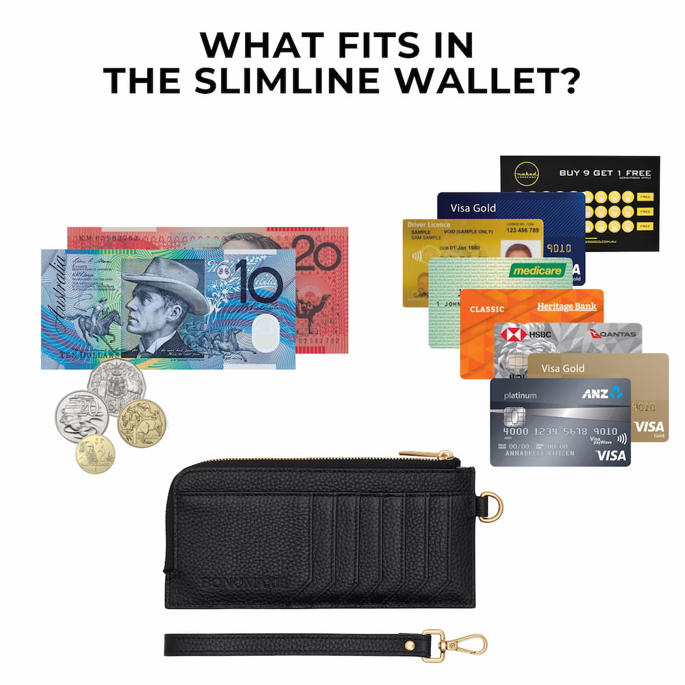 Leather Slimline Wallet Black Compact Slim Womens Wallet BON MAXIE