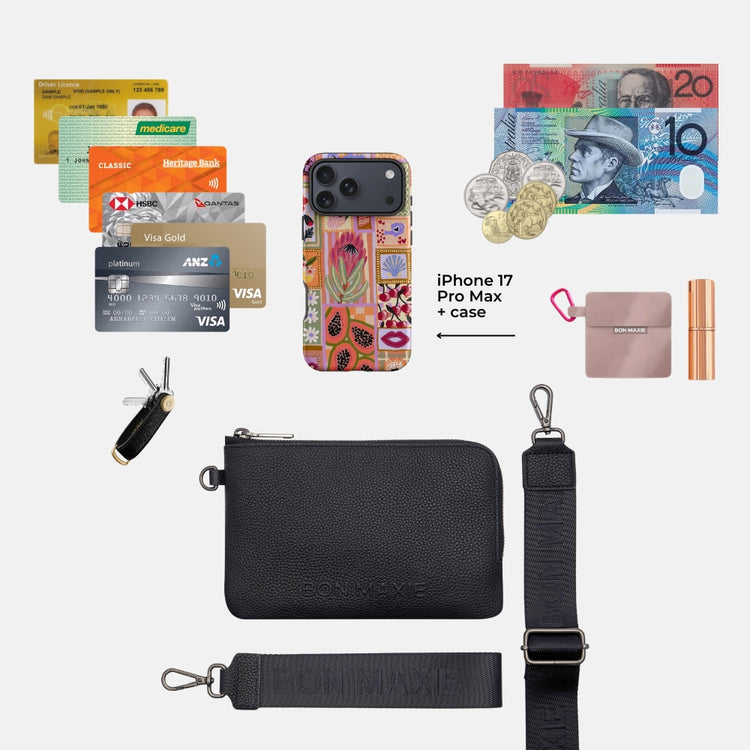 Bon Maxie Crossbody Phone Wallet showing what fits inside