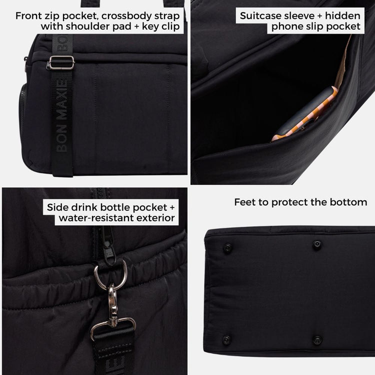 Bon Maxie Everyday Duffel Bag in black, feature highlights