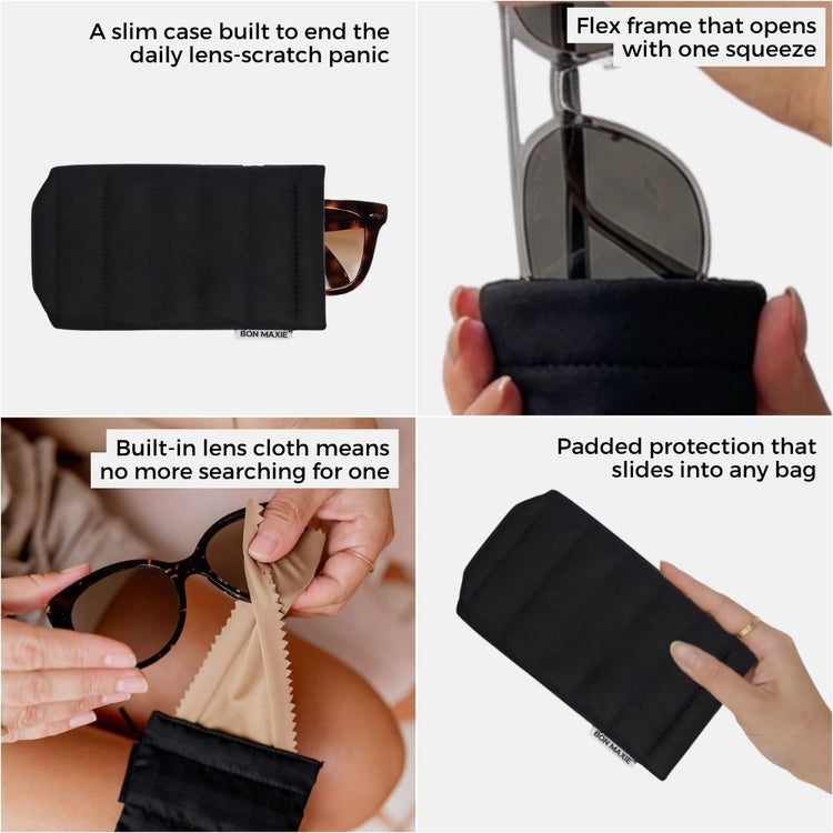 Bon Maxie Glasses case in black showing features