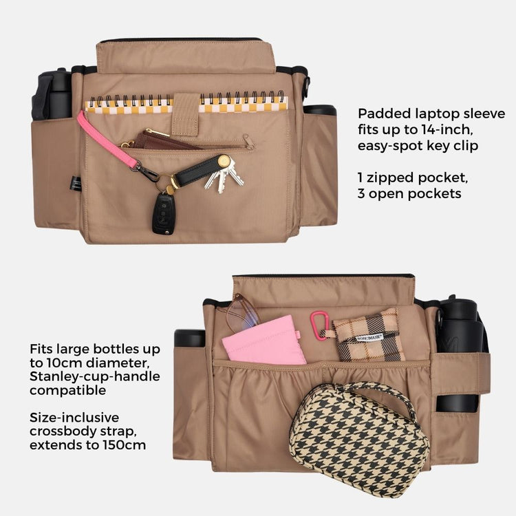 Bon Maxie Medium Structured Tote in black, interior pockets and laptop sleeve