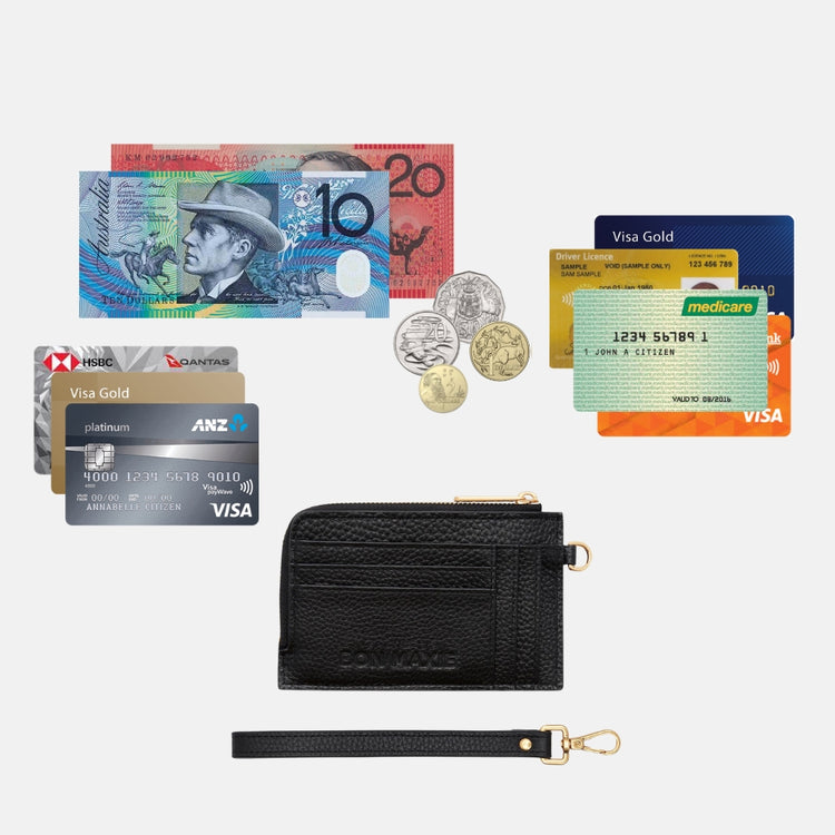Bon Maxie Mini Wallet showing what fits inside