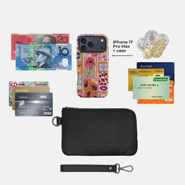 Bon Maxie Phone Wallet showing what fits inside