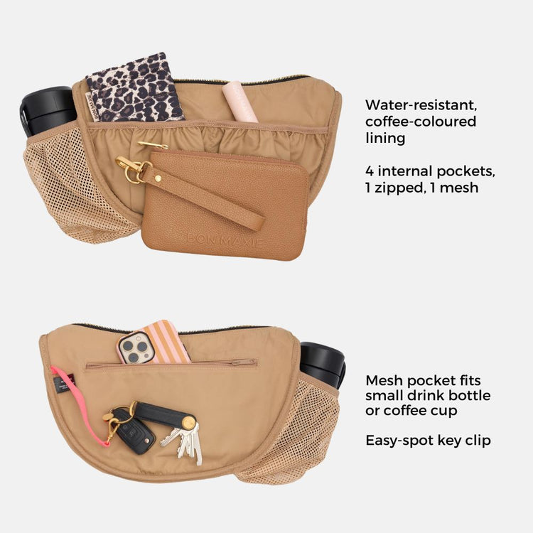 Bon Maxie Slouchy Crescent Bag, interior pockets and lining