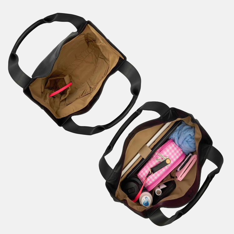 Bon Maxie Slouchy Tote in black, open interior showing capacity