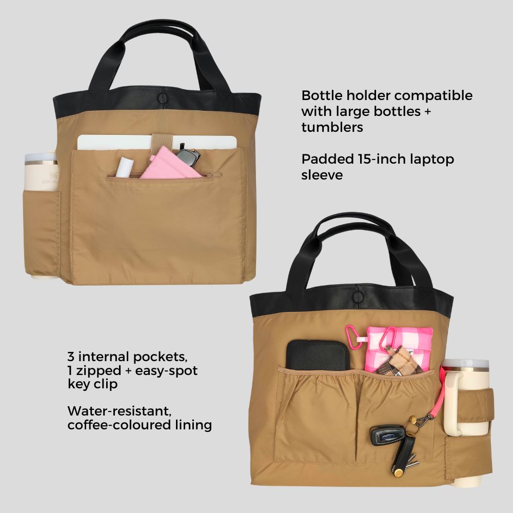 Bon Maxie slouchy tote bag in black  showing interior pockets