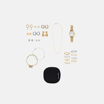 Bon Maxie Travel Jewellery Case in black showing capacity of what fits