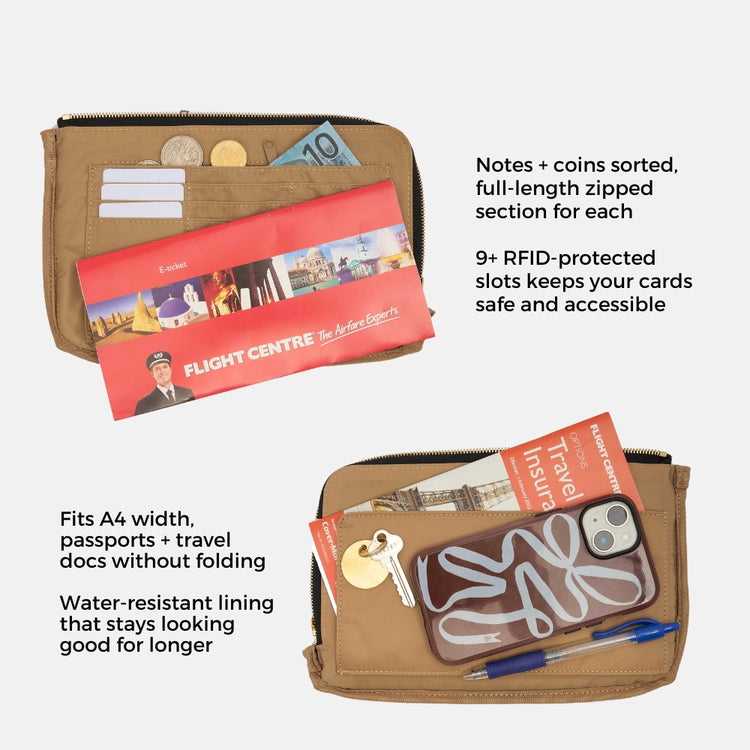 Bon Maxie Travel Wallet showing interior pockets and lining detail
