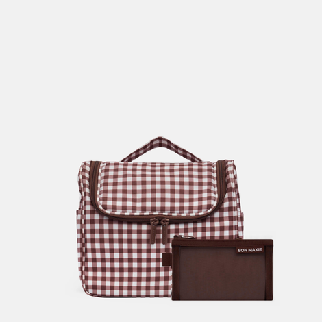 Hanging Travel Toiletry Bag Set - Chocolate Gingham
