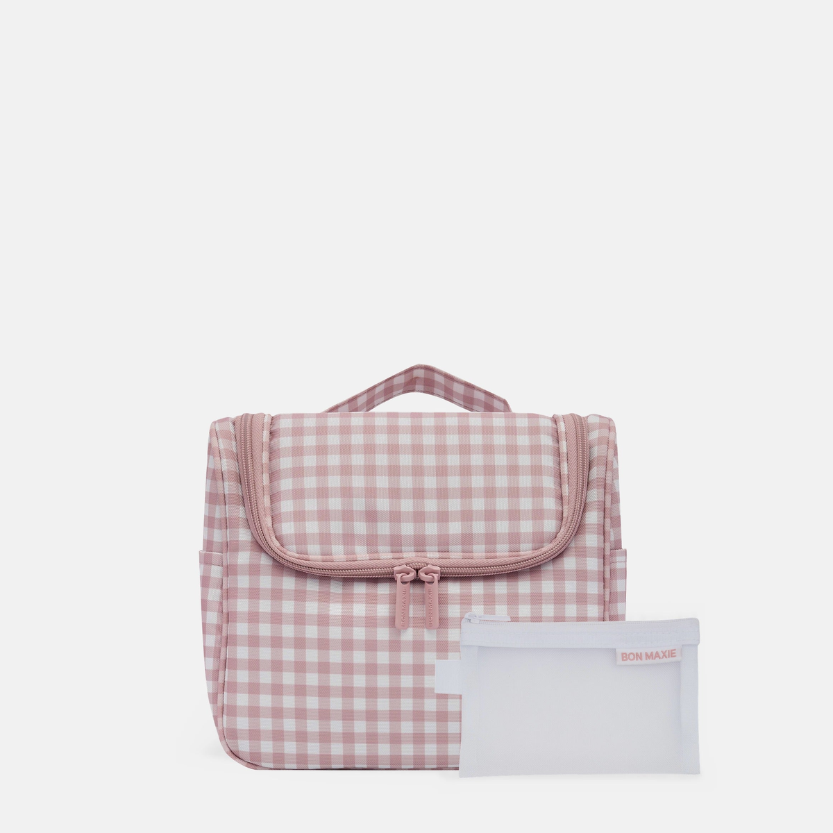 Hanging Travel Toiletry Bag Set in Milk Tea Gingham, image 1 of 16
