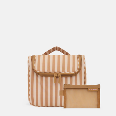 Hanging Travel Toiletry Bag Set - Tan/Beige Stripe