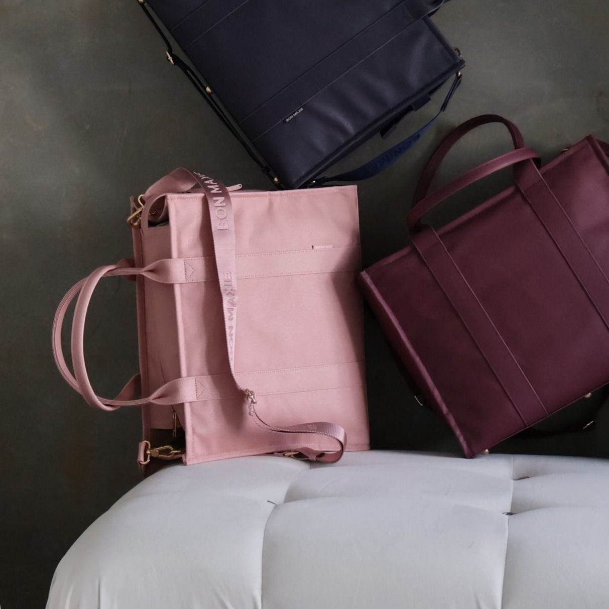 Large Structured Tote Bag in signature coated canvas -- Rosewater Mauve