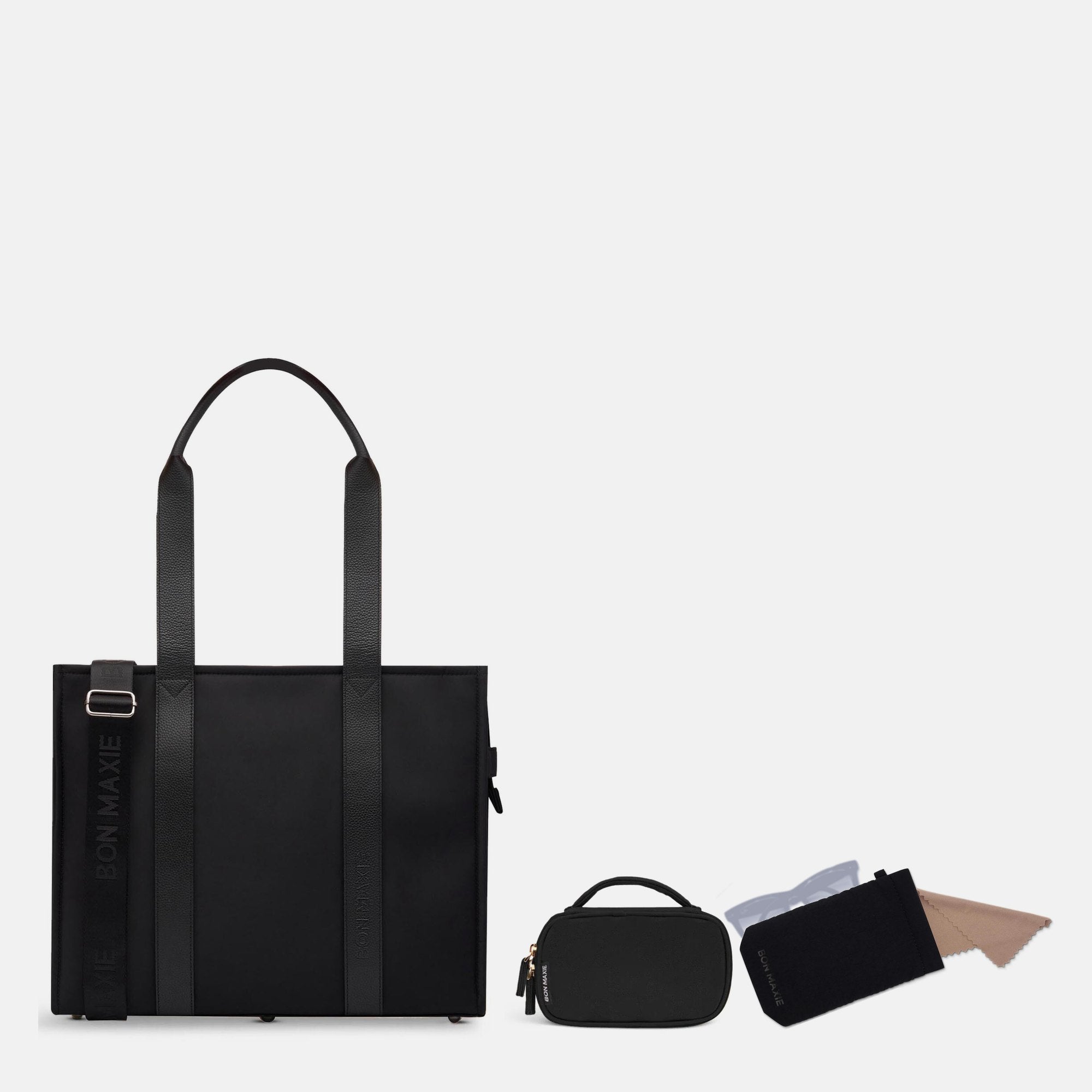 Large Bon Vivant Tote Essential Bundle in black: Large Structured Tote, Handy Handle Case and Easy-Squeezy Glasses Case