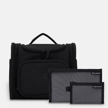 Large Hanging Travel Toiletry Bag + Detachable Pouch in Black