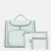 Large Hanging Travel Toiletry Bag + Detachable Pouch - Sage Gingham