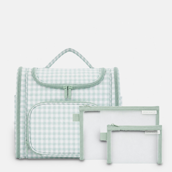 Large Hanging Travel Toiletry Bag + Detachable Pouch in Sage Gingham
