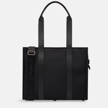 Large Structured Tote in Black nylon with leather