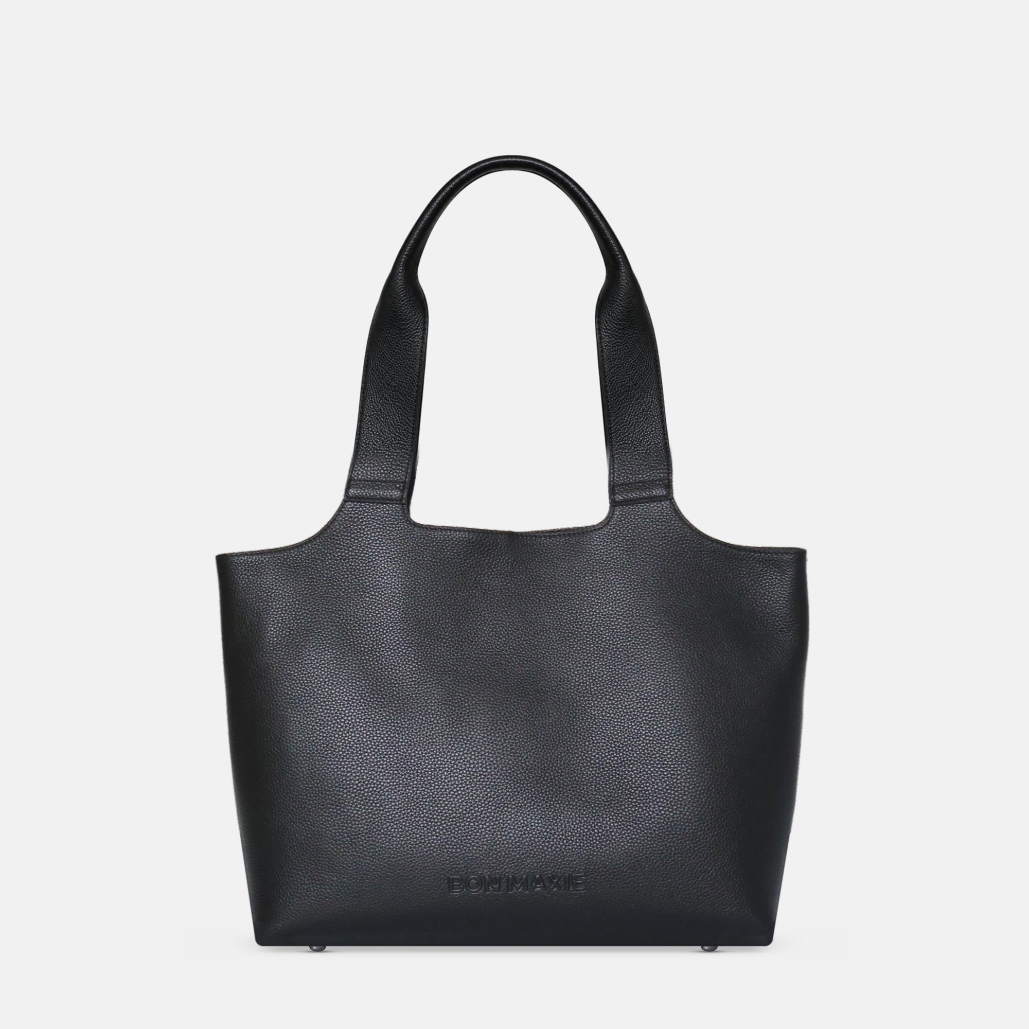 Maven Leather Tote in Black Pebble Leather, front view